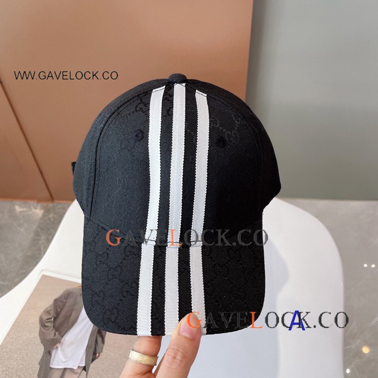 Gucccl GG Canvas Baseball Hat White Stripe